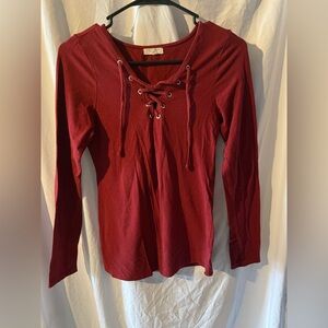Heart & Hips Red Long Sleeve Tie Front Blouse